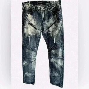 Men’s CJ Black Premium Skinny Flex Stone Washed Dark Blue Denim Jeans Y2K 34X32